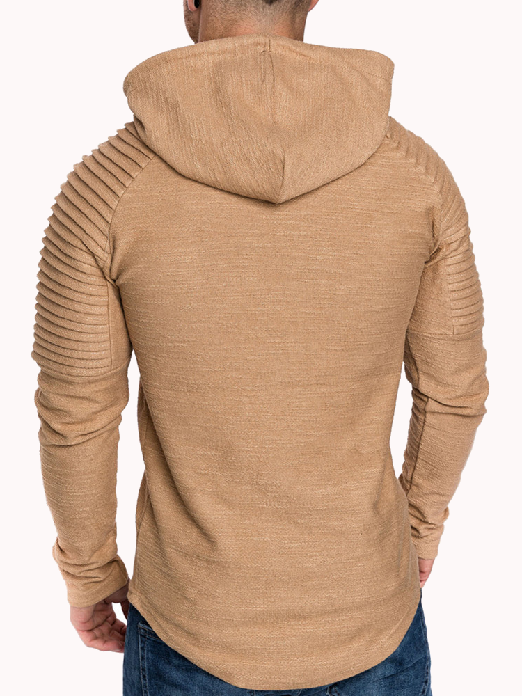 Mens Irregular Hem Hooded Striped Fold Raglan Sleeve O-neck Solid Color Casual Sweatshirt SKU984185