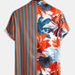 Men Plant & Leaf Striped Patchwork Casual Holiday Curved Hem Shirt