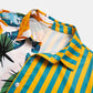 Men Plant & Leaf Striped Patchwork Casual Holiday Curved Hem Shirt