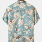 Mens Leaf Print Casual & Breathable Chest Pocket Short Sleeve Shirts