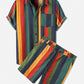 Men Thin & Breathable Cotton Outfits Sets Colorful Stripe Holiday Short Sleeve Two Pieces