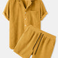 Mens Thin Corduroy Solid Patch Pocket Breathable Short Sleeve Shirt & Shorts SKUF75125