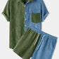 Mens Patchwork Corduroy Designed Casual Loose Drawstring Waist Suits SKUF77909