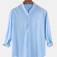 Mens Cotton & Linen Solid Color Thin Casual Long Sleeve Shirts With Pocket SKUF80414