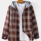 Mens Tartan Plaid Button Up Casual Long Sleeve Drawstring Hooded Shirts