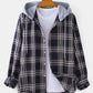 Mens Tartan Plaid Button Up Casual Long Sleeve Drawstring Hooded Shirts