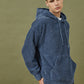 Mens Corduroy Solid Color Casual Loose Fit Kangaroo Pocket Drawstring Hoodies