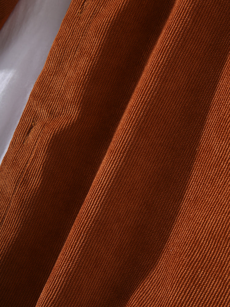 Mens Corduroy Solid Color Lapel Daily Long Sleeve Shirts