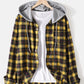 Mens Cotton Plaid Button Up Long Sleeve Casual Drawstring Hooded Shirts