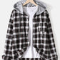 Mens Cotton Plaid Button Up Long Sleeve Casual Drawstring Hooded Shirts