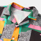 Mens Dot & Geometry Pattern Colorblock Lapel Short Sleeve Shirt