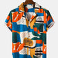 Mens Graffiti Geometry Graphics Colorblock Pocket Short Sleeve Shirt