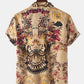 Mens Thin & Breathable Cotton Tribal Pattern Vintage Lapel Holiday Casual Shirt