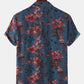 Mens Flower Plant Print Lapel Holiday Short Sleeve Shirts