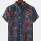 Mens Flower Plant Print Lapel Holiday Short Sleeve Shirts