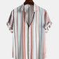 Mens Stripe Print Short Sleeve Lapel Regular Hem Preppy Shirt