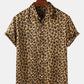 Mens Hawaiian Leopard Print Thin Holiday Beachwear Surfing Sporty Button Loungewear Set SKUE44246