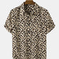 Mens Leopard Print Button Up Short Sleeve Shirts With Pocket