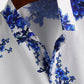 Mens Chinese Style Porcelain Floral Printed Short Sleeve Turn Down Collar Casual Shirt