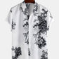 Mens Chinese Style Porcelain Floral Printed Short Sleeve Turn Down Collar Casual Shirt