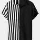 Mens Patchwork Stripe Pocket Drawstring Short Sleeve Two Piece Outfits