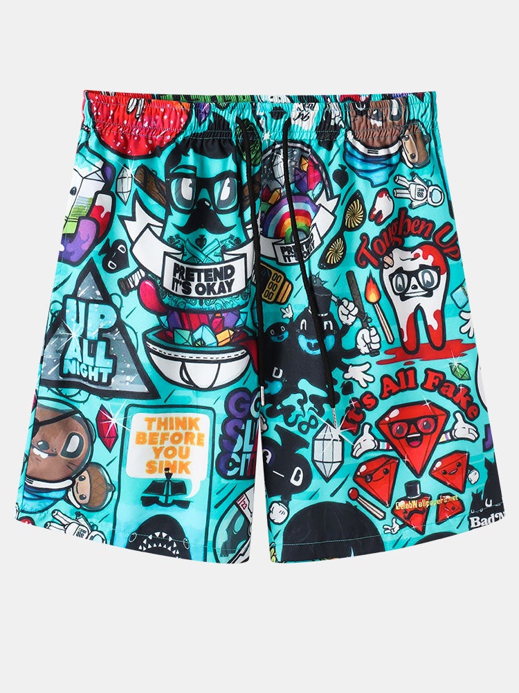 Mens Allover Funny Cartoon Print Loose Casual Two Pieces Outfits