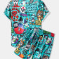 Mens Allover Funny Cartoon Print Loose Casual Two Pieces Outfits