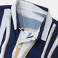 Mens Holiday Striped Chest Pocket Lapel Short Sleeve Drawstring Shorts Two Pieces Outfits