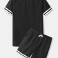Mens Contrast Stripe Trim Plain Sports Two Pieces Outfits With Drawstring Shorts SKUH31214