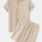 Mens Basic Cotton Linen Grandad Collar Solid Color Loungewear Set