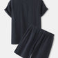Mens Basic Cotton Linen Grandad Collar Solid Color Loungewear Set