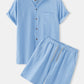 Mens Basic Cotton Linen Grandad Collar Solid Color Loungewear Set