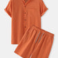 Mens Basic Cotton Linen Grandad Collar Solid Color Loungewear Set