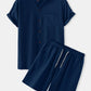 Mens Basic Cotton Linen Grandad Collar Solid Color Loungewear Set