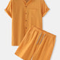 Mens Basic Cotton Linen Grandad Collar Solid Color Loungewear Set