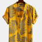 Mens 100% Cotton Leaf Printed Chest Pocket Turn Down Collar Short Sleeve  Shirts