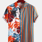 Men Plant & Leaf Striped Patchwork Casual Holiday Curved Hem Shirt