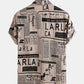Mens 65% Cotton Fun Newspaper Print Casual Holiday Short Sleeve Shirt