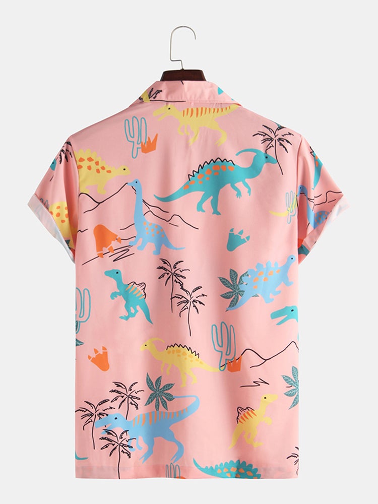 Mens Funny Style Dinosaur Cartoon Printed Short Sleeve Shirts