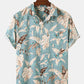 Mens Leaf Print Casual & Breathable Chest Pocket Short Sleeve Shirts