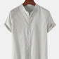 Mens Breathable Flax Stand Collar Solid Color Short Sleeve Shirt SKUF04403