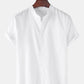 Mens Breathable Flax Stand Collar Solid Color Short Sleeve Shirt SKUF04403