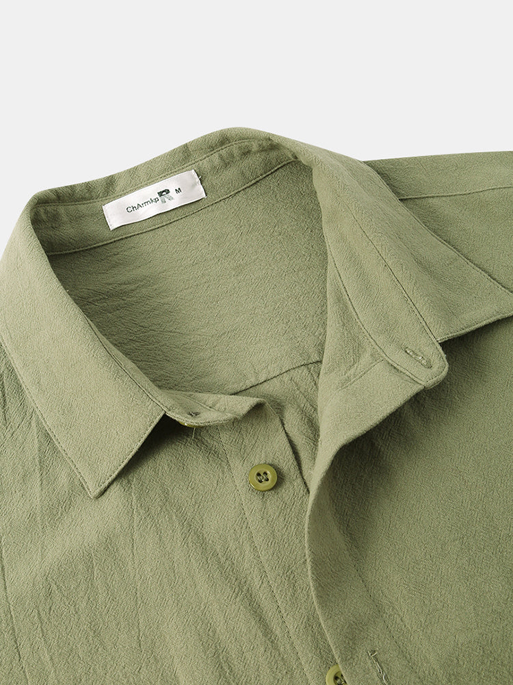 Men 100% Cotton Solid Color Double Pocket Casual Shirt SKUF15002