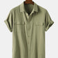 Men 100% Cotton Solid Color Double Pocket Casual Shirt SKUF15002