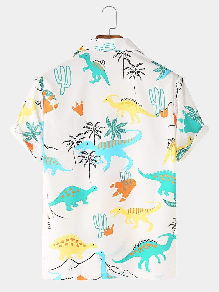 Mens Funny Style Dinosaur Cartoon Printed Short Sleeve Shirts