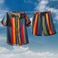 Men Thin & Breathable Cotton Outfits Sets Colorful Stripe Holiday Short Sleeve Two Pieces