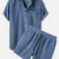 Mens Thin Corduroy Solid Patch Pocket Breathable Short Sleeve Shirt & Shorts SKUF75125