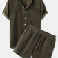 Mens Thin Corduroy Solid Patch Pocket Breathable Short Sleeve Shirt & Shorts SKUF75125