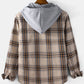 Mens Tartan Plaid Button Up Casual Long Sleeve Drawstring Hooded Shirts