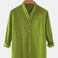 Mens Cotton & Linen Solid Color Thin Casual Long Sleeve Shirts With Pocket SKUF80414